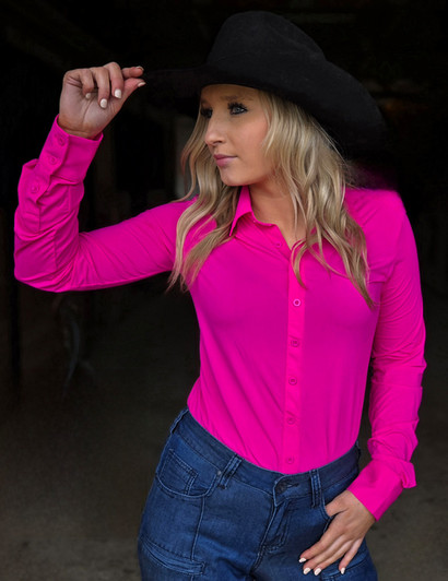 Pullover Button Up (Fushia Breathe Lightweight Stretch)